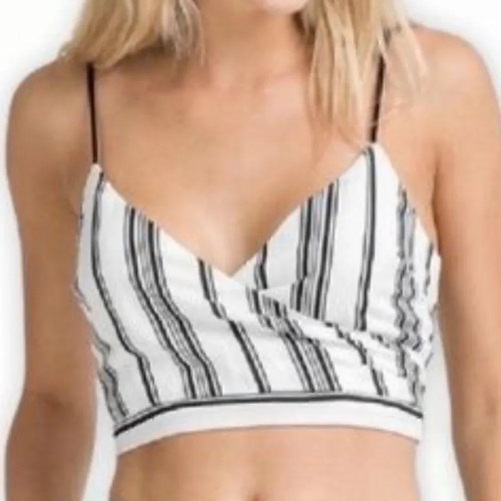 Lush Striped Crop Top Size S Black White Boutique Back Zipper NEW